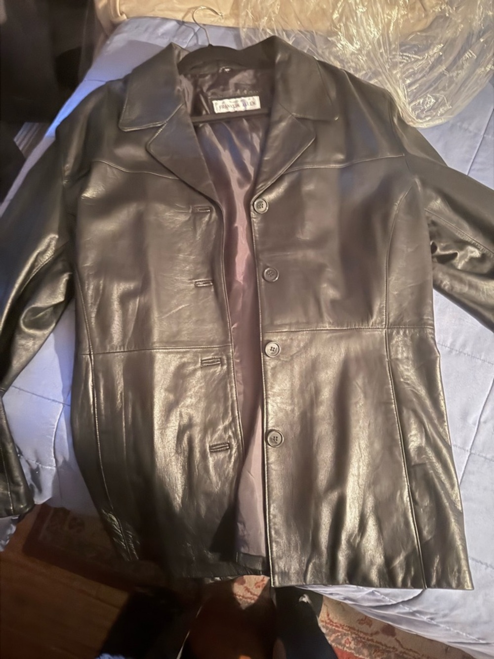 Black Leather Button-Up Jacket